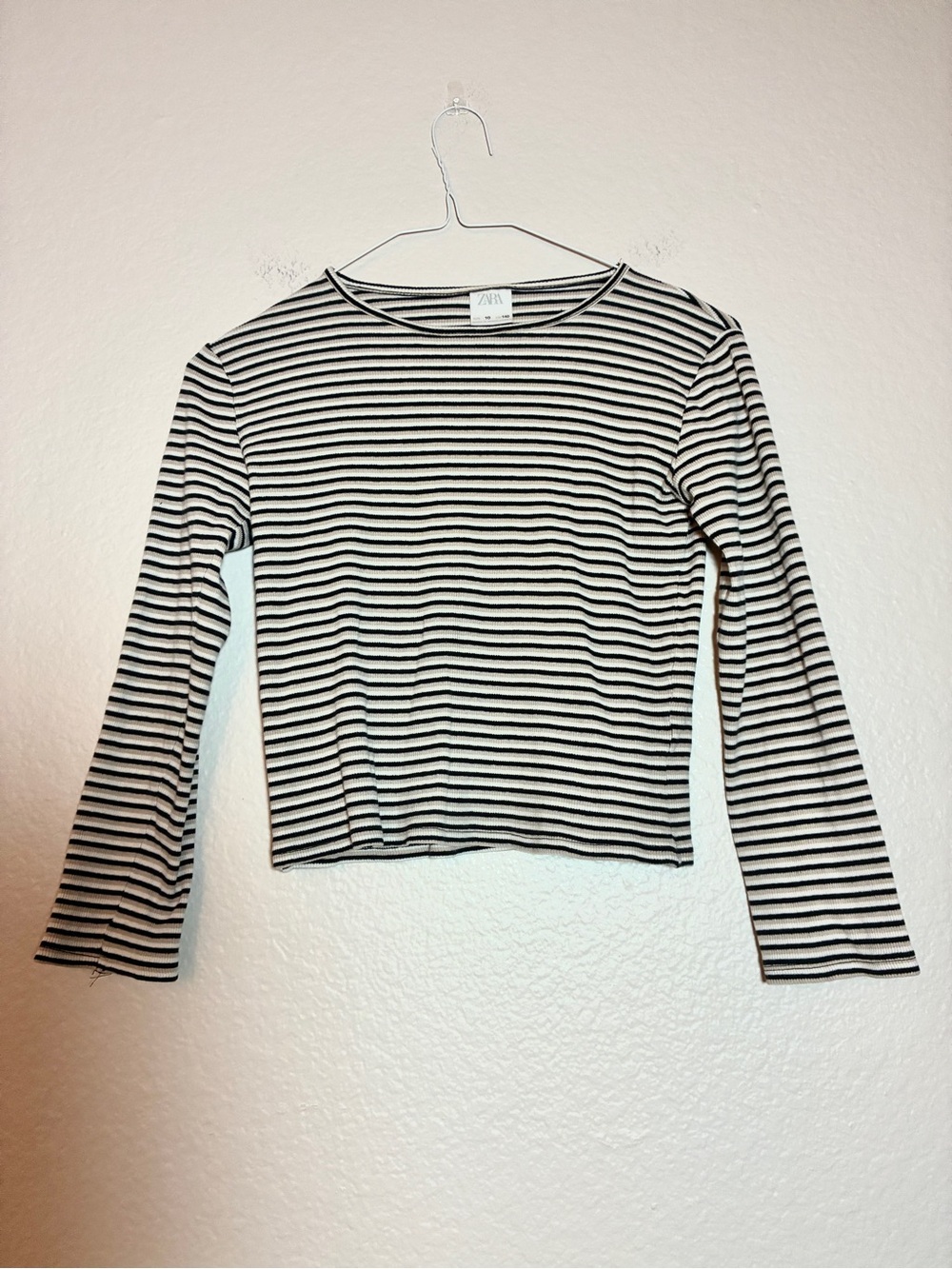 Zara Kids Striped Crop Top Size 10 Black White Long Sleeve Ribbed Tee Classic